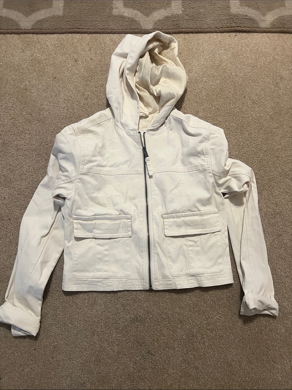 Hollister Off-White Hooded Zip Utility Jacket